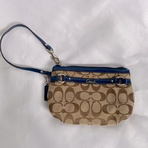 Coach wristlet, wallet, clutch purse tan and dark blue